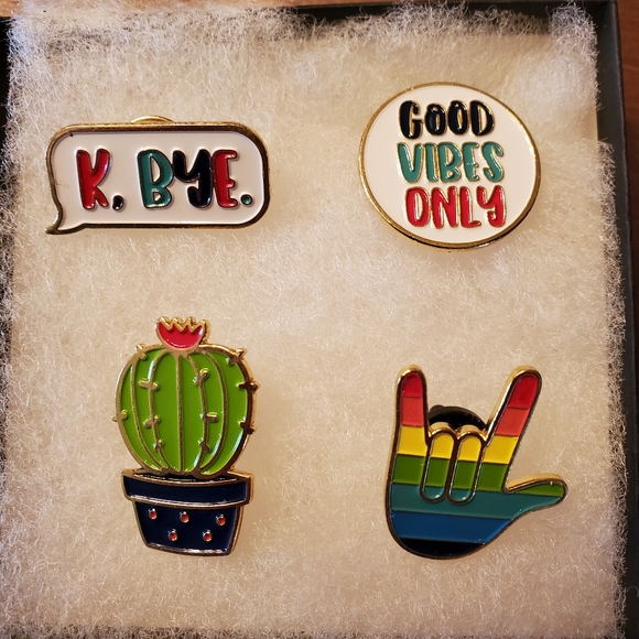 4 Gold Tone Enamel LGBT, K,Bye, Vibes and Cactus Pins - Picture 3 of 8